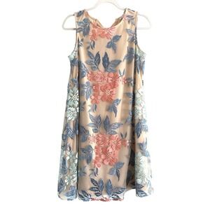 Womens Sleeveless Floral Embroidered Mesh Tie Back Shift Dress Wedding Guest S